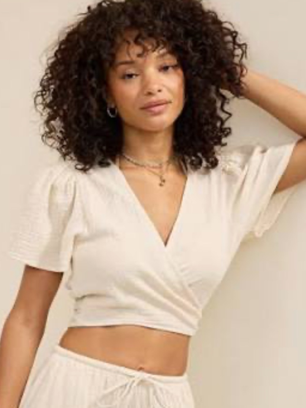 aerie Cream Day-Off Wrap Crop Top